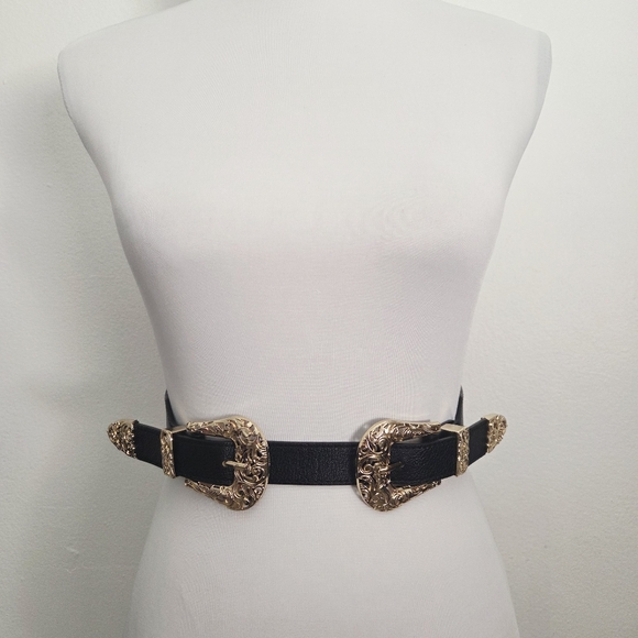 Stretchy Black Double Textured Buckle Belt - Picture 3 of 9